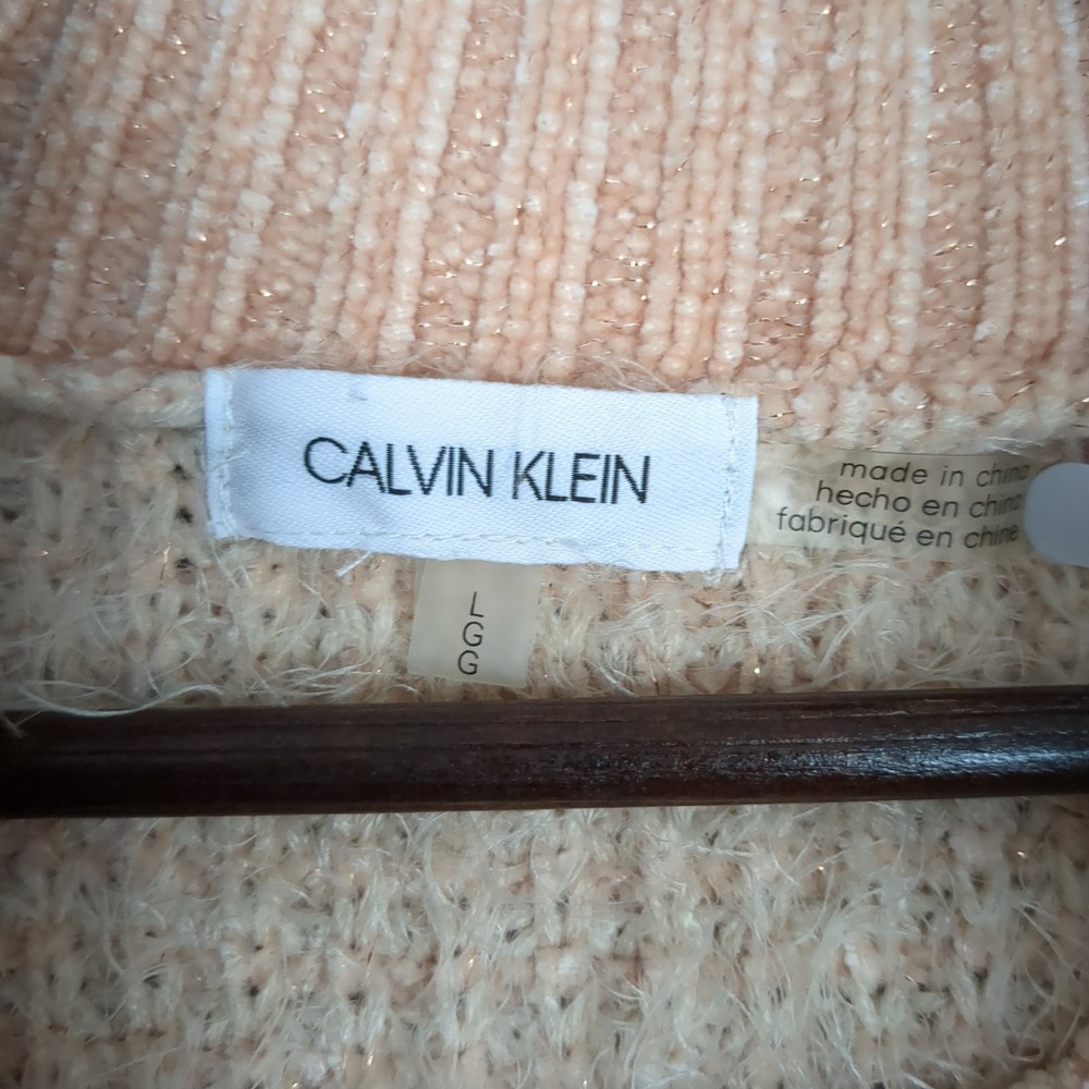 Calvin Klein Womens Peach Pink Cowl Neck Fuzzy Eyelash Knit Sweater Large L - Picture 8 of 11
